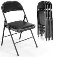 VINGLI 6 Pack Metal Folding Chair with Padded Seats Pu Leather Seat and Back Black