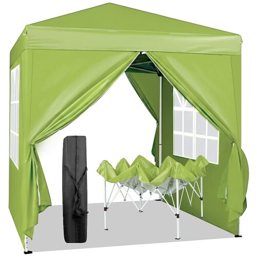 VINGLI 6.5 x 6.5FT Pop Up Canopy Tent with Sidewalls/Outdoor Easy Up Party Tent for Party Event Camping Lime Green