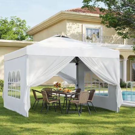 10 ft. x 10 ft. Pop-Up Canopy Tent with 4-Removable Sidewalls, Easy Up Outdoor Party Canopy, White