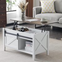 VINGLI 36 -in W Farmhouse Lift Top Coffee Table with Storage Shelf White and Oak Top