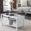 VINGLI 36 -in W Farmhouse Lift Top Coffee Table with Storage Shelf White and Oak Top