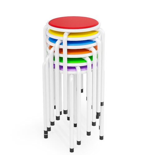 VINGLI 6-Pcs 18-in H Round Padded Stacking Stools with Multiple Color Seat and White Legs for School Home Kitchen Indoor Outdoor Party