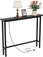 VINGLI 39" Console Table with Charging Station, 5.9" Narrow Sofa Table Behind Couch, Entryway Table with Power Outlet & 4.9 Ft Extension Cord & Adjustable Feet, for Living Room, Hallway
