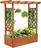 VINGLI Raised Garden Bed with Trellis & Hanging Roof