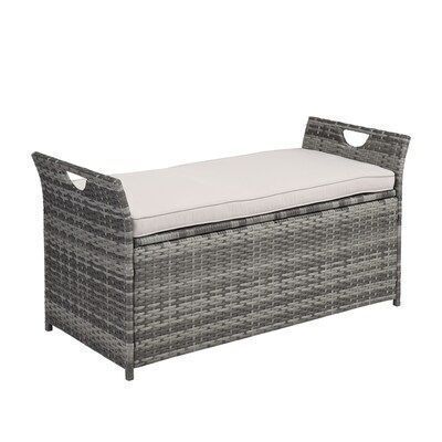 33 Gallon Gray Wicker Storage Deck Box with Cushion