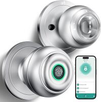 KLLOQUE Fingerprint Door Lock, Smart Fingerprint Door Knob with Lock, Biometric Door Locks with App Control & Key, Keyless Thumbprint Entry Door Locks for Bedroom, Front Door, Home, Apartment-Silver