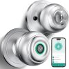 KLLOQUE Fingerprint Door Lock, Smart Fingerprint Door Knob with Lock, Biometric Door Locks with App Control & Key, Keyless Thumbprint Entry Door Locks for Bedroom, Front Door, Home, Apartment-Silver