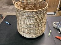Round Storage Basket w/ Handles, Handwoven Water Hyacinth Tote