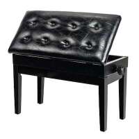 VINGLI 29W Adjustable Wooden Piano Bench Stool with PU Leather Padded Seat and Music Storage Compartment Black
