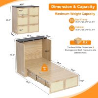 VINGLI Queen Size Rattan Murphy Bed with Storage Drawer