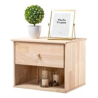 VINGLI Wood Floating Nightstand Natural Bedside Table with Drawer
