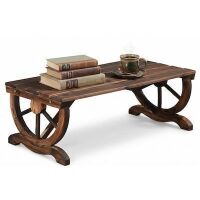 VINGLI 38.5-in W All-Weather Wooden Bench with Wagon Wheel Legs for 2 Person Rustic