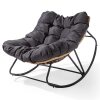 VINGLI Iron Frame Papasan Rocking Chair with Thick Cushion/Wicker Patio Chair for Bedroom Porch Garden Gray