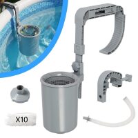 VINGLI Above Ground Pool Skimmer with 10 Pack Skimmer Socks/Adjustable Pool Skimmer Kit with Basket Hose Fits Inflatable Tubular and Metal Frame Pools