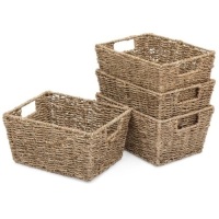 Set of 4 Seagrass Storage Tote Baskets, Laundry Organizer w/ Insert Handles&nbsp;