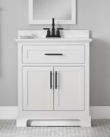 Home Decorators Collection Doveton 30 in. Single Sink Freestanding White Bath Vanity with White Engineered Marble Top