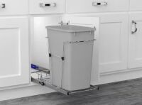 Rev-A-Shelf Chrome Steel Single 35 qt. Gray Waste Pullout with Detachable Storage Basket and Soft-Close