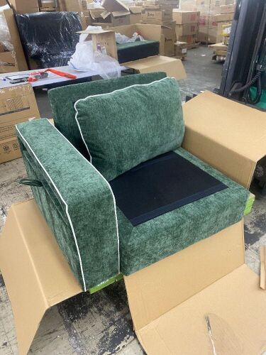 Green Chenille Arm Chair with Storage Arms