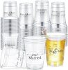 Jingmore 200 Pcs Wedding Plastic Cup 12 oz Wedding Disposable Cups for Reception Thick Clear Cup Happily Ever After Mr and Mrs Just Married Cups for Bridal Shower Decorations