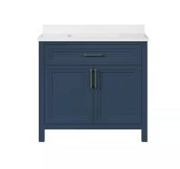 Home Decorators Collection Mayfield 36 in. Single Sink Freestanding Grayish Blue Bath Vanity with White Engineered Stone Top