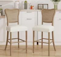 Noble House 30 in. Dark Brown and Beige Cane Back Rubberwood Barstool, Set of 2