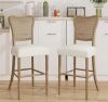 Noble House 30 in. Dark Brown and Beige Cane Back Rubberwood Barstool, Set of 2