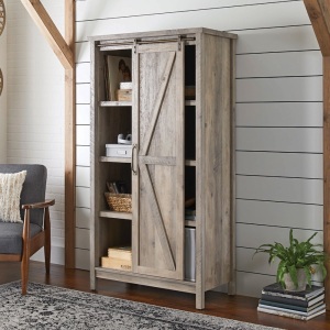 Better Homes & Gardens 66" Modern Farmhouse Bookcase Storage Cabinet, Rustic Gray Finish. Appears New