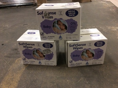 Lot of (3) SoftSense Sensitive Baby Wipes, 12 Packs of 72 - New