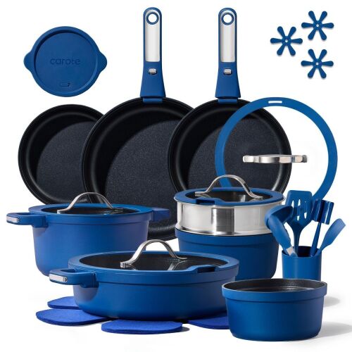 Carote 30pc Premium Nonstick Detachable Cookware Set With Lids and Tools Klein Blue