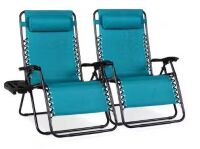 Set of 2 Extra Wide Zero Gravity Lawn Chair Recliners with Cup Holder