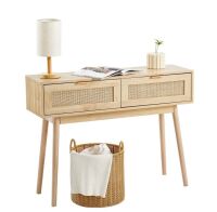 VEVOR Rattan Console Table with 2 Storage Drawers, Natural