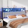 VINGLI Upholstered Headboard for King Size Bed Adjustable with 2-Tier Shelves Pegboard Led and Charging Station Dark Grey - Missing 2 Screws