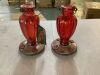 Lot of (2) Perky-Pet Red Daisy Vase Decorative Glass Hummingbird Feeder - 18 oz. Capacity - 2