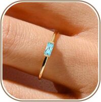 sizer 6 RLMOON Birthstone Gold Rings for Women Non Tarnish Gold Stackable Ring | Dainty 14K Gold/Silver Plated Baguette CZ Gemstone Pinky Ring