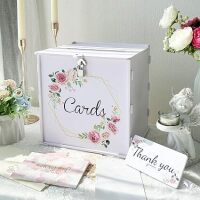 OurWarm White Wedding Card Box with Lock, PVC Gift Card Box for Wedding Decorations, Money Index for Party Honeymoon Fund Reception Anniversary Bridal Baby Shower