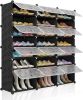 Portable Shoe Rack Organizer 48 Pair Tower Shelf Shoe Storage Cabinet Stand Expandable for Heels, Boots, Slippers， 8 Tier Black