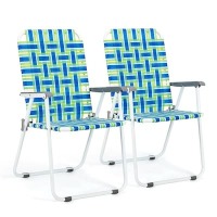 VINGLI Classic 2 Pack Blue Metal Beach Chair Outdoor Beach Chair Portable Dining Chair