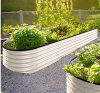 Veikous Ivory White Galvanized Steel Raised Garden Bed, 96 in. L x 24 in. W x 17 in. H