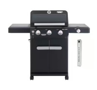Monument Grills Mesa 3-Burner Propane Gas Grill in Black with Clear View Lid, LED Controls, Smoke Box, and Side Burner
