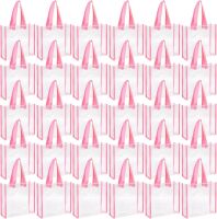 Paterr 30 Pcs Clear Tote Bag Stadium Approved Bulk 10 x 10 x 4 inch Plastic Tote Gifts Bags with Handle for Women Sports Gym(Pink)