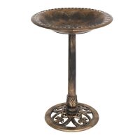 VINGLI 28-in H Antique Copper Resin Birdbath with Solar Fountain