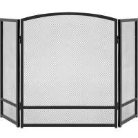 3-Panel Simple Steel Mesh Fireplace Screen w/ Worn Finish - 47.5x27.25in