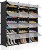 Portable Shoe Rack Organizer 48 Pair Tower Shelf Shoe Storage Cabinet Stand Expandable for Heels, Boots, Slippers， 8 Tier Black