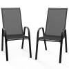 VINGLI 2-pcs Black Stackable Outdoor Dining Chairs with Comfortable Sling High Back Chairs