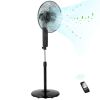 16" Pedestal Fan with Remote, Adjustable Height, Dual-Layered Blades, 3 Speeds, 3 Modes, Timer, Tilt Head, Black