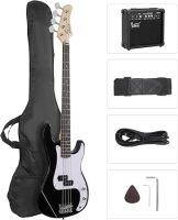 Full Size Electric Bass Guitar Beginner Kit 4 String Exquisite Basswood Bass with 20W AMP, Cable, Strap, Bag