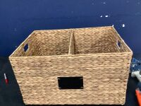 Pantry Storage Basket Organizer W/ Chalkboard Label, Handles, Removable Divider