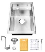 Glacier Bay Zero Radius 15 in. Undermount Stainless Steel Single Bowl Workstation Bar Sink with Stainless Steel Faucet