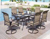 PHI VILLA 7-Piece Metal Patio Outdoor Dining Set with Rectangle Table and High Back Padded Textilene Swivel Chairs
