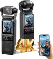 4K Vlogging Camera Mini Action Camera 180&deg; Rotating Pocket Body Cam with Audio & Video Handheld POV Cameras with Stabilization, Touch Screen